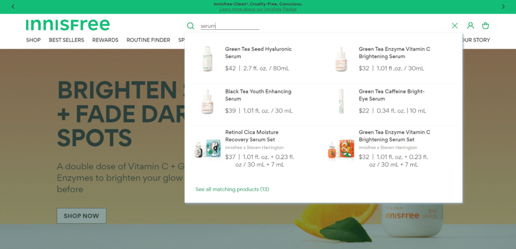 Innisfree Ecommerce Automatic Search Suggestion