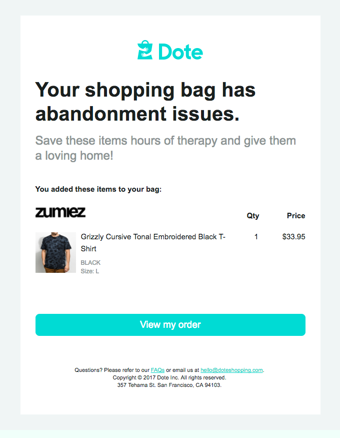 abandoned cart email reminder